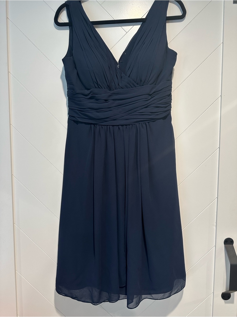 Bill Levkoff Navy V-Neck Chiffon Midi Dress